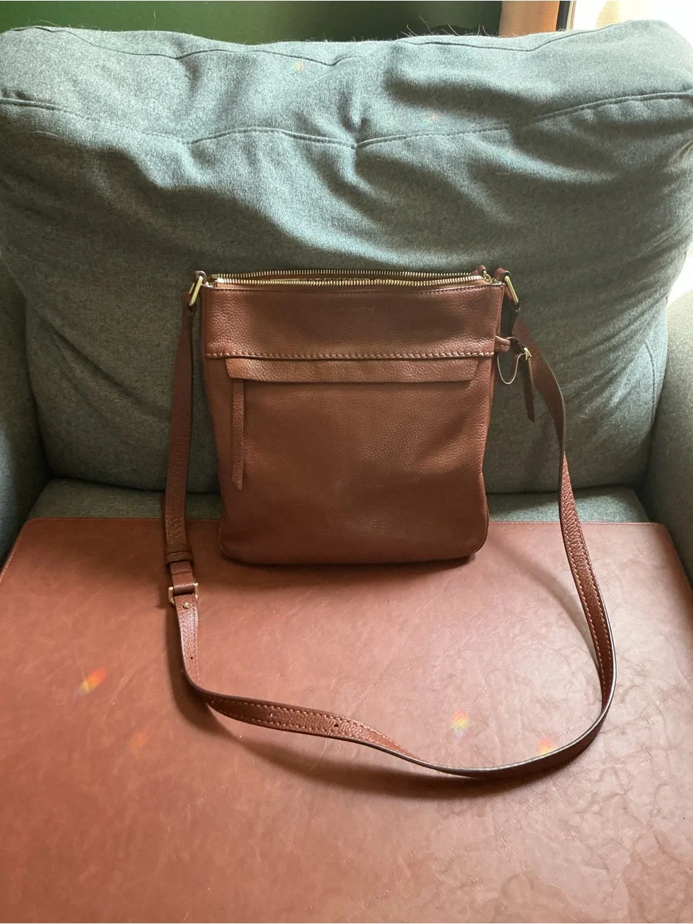 Vera Bradley Cognac Pebbled Leather Crossbody Purse Adjustable Strap
